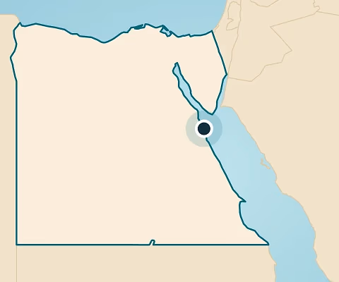 Kaartje van Egypte met een stip op Hurghada aan de Rode Zee