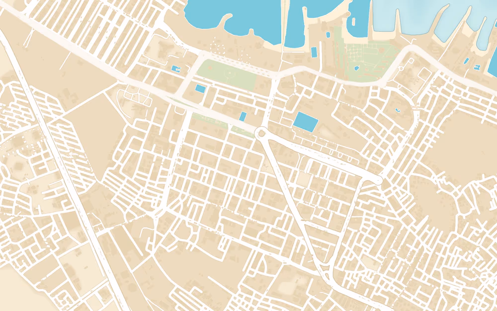 Kaartuitsnede van El Dahar met de ligging van de Koptische kathedraal tussen de straten van het oude stadsdeel